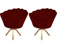 Kit 2 Poltronas Decorativa Pétala Base Giratória Madeira Suede Marsala Ms Decor