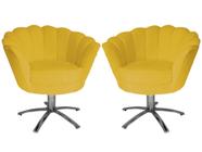 Kit 2 Poltronas Decorativa Pétala Base Giratória Metal Couro Amarelo Mz Decor - Mazzero Decor