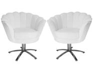 Kit 2 Poltronas Decorativa Pétala Base Giratória Metal Couro Branco Mz Decor - Mazzero Decor