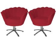 Kit 2 Poltronas Decorativa Pétala Base Giratória Metal Couro Vermelho Ms Decor