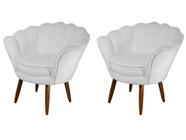 Kit 2 Poltronas Decorativa Pétala Suede Branco Pés Madeira Ms Decor