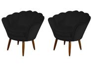 Kit 2 Poltronas Decorativa Pétala Suede Preto Pés Madeira Ms Decor - Mansão Decor