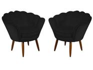 Kit 2 Poltronas Decorativa Pétala Suede Preto Pés Madeira Mz Decor - Mazzero Decor