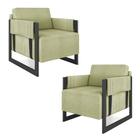 Kit 2 Poltronas Decorativa Sala de Estar Moria Base em Ferro Bouclê Preto/Verde G33 - Gran Belo