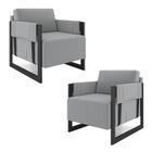 Kit 2 Poltronas Decorativa Sala de Estar Moria Base em Ferro Veludo Preto/Cinza G33 - Gran Belo