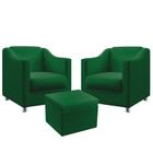 Kit 2 Poltronas Decorativas Alya com Puff Quasar Sued Verde Aradecor