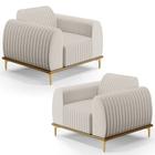 Kit 2 Poltronas Decorativas Base Gold Molino D06 Linho C-367 Cru - Mpozenato