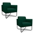 Kit 2 Poltronas Decorativas Base Industrial X Preta Maressa S23 Suede Verde - Ibiza