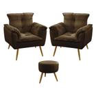 Kit 2 Poltronas Decorativas Beta e Puff Solar Suede Marrom Aradecor