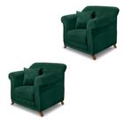 Kit 2 Poltronas Decorativas com 2 Almofadas Armstrong Veludo Verde Floresta G63 - Gran Belo