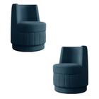 Kit 2 Poltronas Decorativas Estilo Único Éfeso Sala de Estar Base Giratória Veludo Azul Marinho G33 - Gran Belo