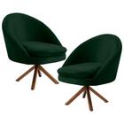 Kit 2 Poltronas Decorativas Giratórias Base Giromad Madeira Rafa B-303 Veludo Verde Musgo - Domi