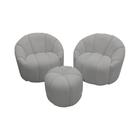 Kit 2 Poltronas Decorativas Luxo Safira com Puff Linho Cinza - MOBILIA HOUSE