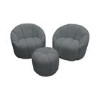 Kit 2 Poltronas Decorativas Luxo Safira com Puff Veludo Cinza - MOBILIA HOUSE