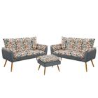 Kit 2 Poltronas Decorativas Namoradeira Beta com Puff Lunar Sued Estampado Laranja com Cinza Aradeco