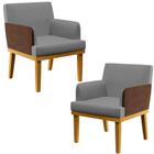 Kit 2 Poltronas Decorativas Sala Estar Beatriz W01 Linho Cinza Escuro material sintético Marrom - Lyam Decor