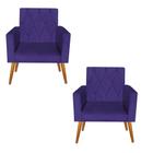 Kit 2 Poltronas Decorativas Thais Capitonê Suede Roxo - Móveis Mafer