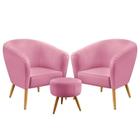 Kit 2 Poltronas Decorativas Vênus com Puff Solar Sued Rosê Aradecor