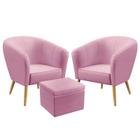 Kit 2 Poltronas Decorativas Vênus Detalhada com Puff Quasar Sued Rosê Aradecor
