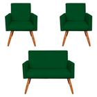 Kit 2 Poltronas e Namoradeira Nina Suede Verde Pés Palito Castanho - Pallazio