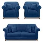 Kit 2 Poltronas e Sofá Living 2 Lugares 1,60m Vênus Suede Pés Castanho - Pallazio