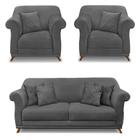 Kit 2 Poltronas e Sofá Living 2 Lugares 1,80m Vênus Suede Pés Castanho - Pallazio