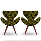 Kit 2 Poltronas Egg Floral Preto e Amarelo Cadeira Decorativa com Base Fixa