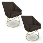 Kit 2 Poltronas Luxo Alana Suede Marrom Base de Ferro Dourado - Pallazio