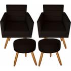 Kit 2 Poltronas Luxo Decorativas Nina E 2 Puffs Suede Marrom