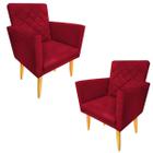 Kit 2 Poltronas Maitê Decorativa Matelassê Suede Vermelho Pé Palito Madeira-Maitê Moda Casa