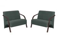Kit 2 Poltronas Namoradeira 2 Lugares Vênus D Salla Suede Braço Madeira