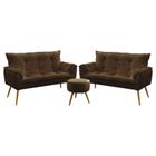 Kit 2 Poltronas Namoradeiras Decorativas Estofadas Beta e Puff Solar Sued Marrom Aradecor