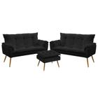 Kit 2 Poltronas Namoradeiras Decorativas Estofadas Para Sala De Estar Opala e Puff Lunar Sued Preto Aradecor