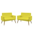 Kit 2 Poltronas Namoradeiras Decorativas Nina Com Rodapé E Botões Capitonê Suede Amarelo Aradecor