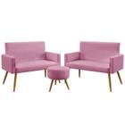 Kit 2 Poltronas Namoradeiras Decorativas Nina Puff Solar Suede Rosê Aradecor