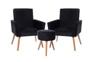 Kit 2 Poltronas Nina Pés Palito Preto + Puff PretoMaragogibe Móveis