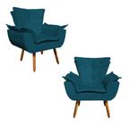 Kit 2 Poltronas Opala Cadeira Decorativa Suede Azul Marinho