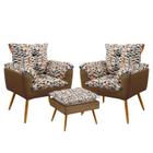 Kit 2 Poltronas Opala com Puff Lunar Suede Estampado Laranja com Capuccino Aradecor