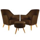 Kit 2 Poltronas Orion com Puff Solar Suede Marrom Aradecor