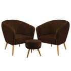 Kit 2 Poltronas Vênus com Puff Solar Suede Marrom Aradecor