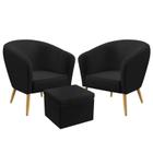 Kit 2 Poltronas Vênus Detalhada com Puff Quasar Suede Preto Aradecor