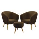 Kit 2 Poltronas Vênus Detalhada com Puff Solar Para Sala de Estar Sued Marrom Aradecor