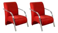 Kit 2 Poltronas Vermelha em Suede Para Sala de Espera Recepção Com Braços Cromados Decorativa Confortável - Sta