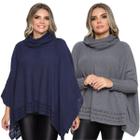 Kit 2 Poncho Feminino Tricot Liso Gola Alta Casaco Lã Inverno