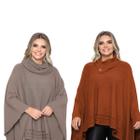 Kit 2 Poncho Feminino Tricot Liso Gola Alta Casaco Lã Inverno