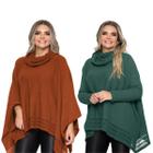 Kit 2 Poncho Feminino Tricot Liso Gola Alta Casaco Lã Inverno