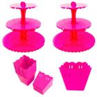 Kit 2 Porta Bala Triplos + 10 Cachepot Plástico Mesa Doces