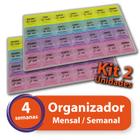 Kit 2 Porta Comprimido Organizador Medicamento Semanal Mensal Colorida