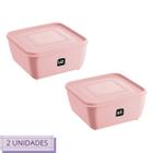 Kit 2 Pote Quadrado Plástico 1,5L Premium UZ Cor Rosa