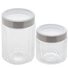 Kit 2 Potes de Vidro com Tampas Inox 870ml e 1,2L Lyor Sydney Biscoitos Cereais